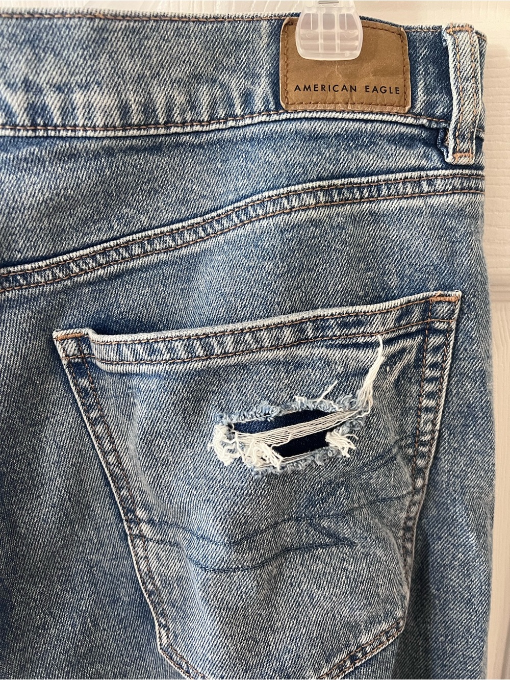 American Eagle Distressed Light Blue Super High-Rise Baggy Straight Leg Jeans - Picture 5 of 13